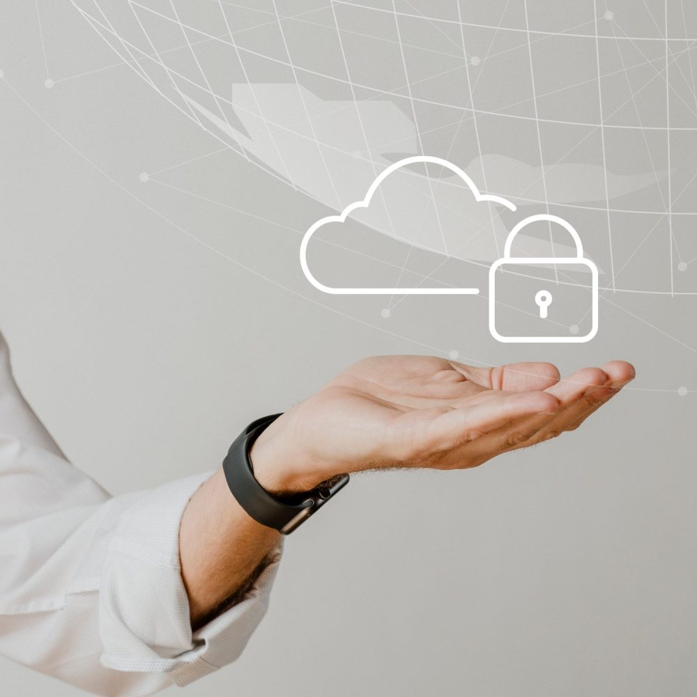 Hand holding cloud system with data protection Hand holding cloud system with data protection